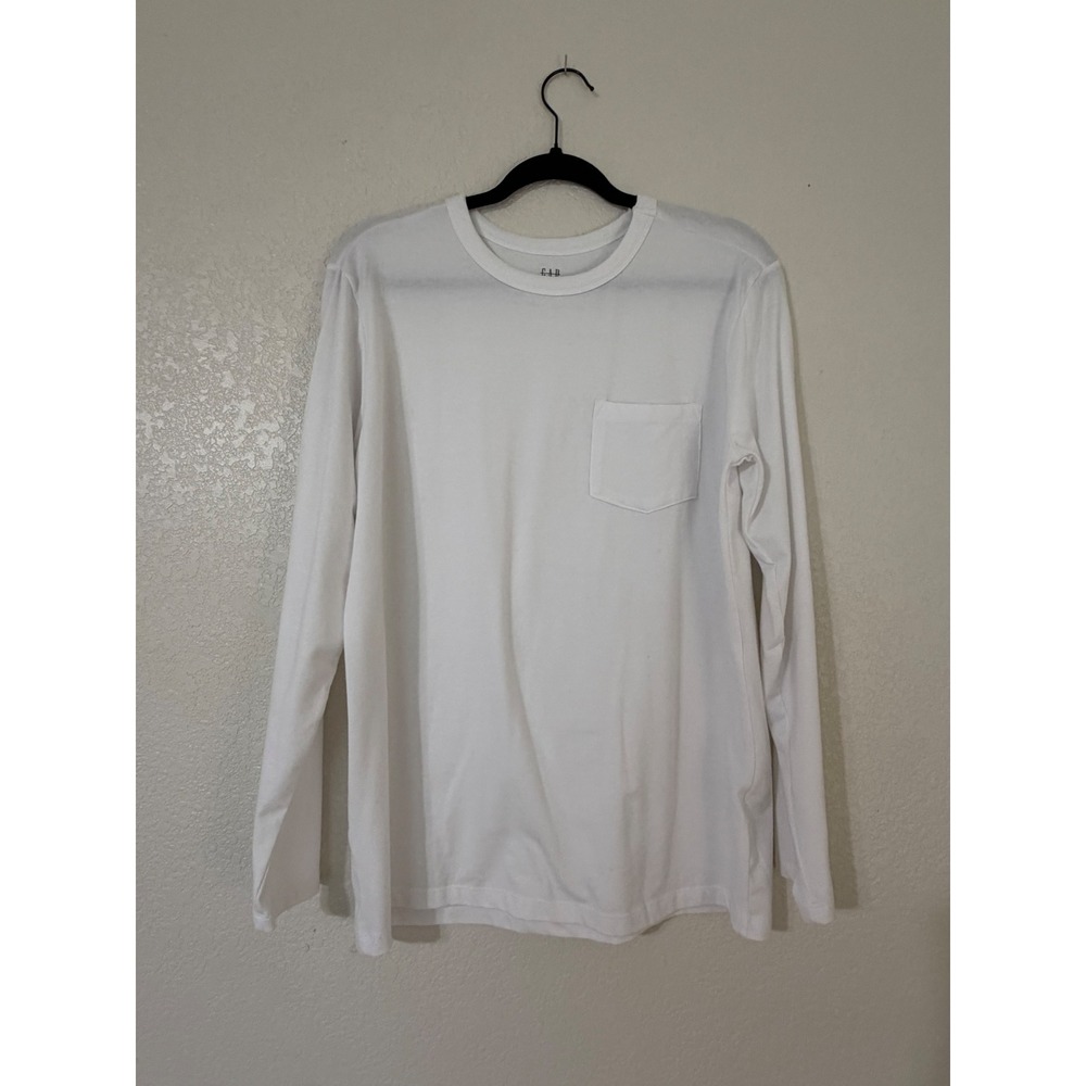 Gap Women's White Long Sleeve Pocket T-Shirt Crew Neck Cotton Blend